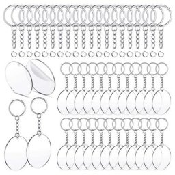 Porte-clés rond en acrylique transparent pour projets de bricolage disques vierges transparents