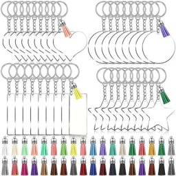 Porte-clé en acrylique transparent rond étoile Rectangle en forme de cœur vierge pompon