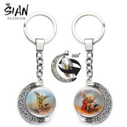 Porte-clés pendentif Archange Saint Michel Moon porte-clés rotatif porte-clés bijoux Saint