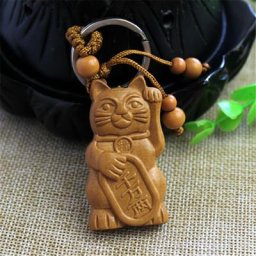 Porte-clé en forme de chat porte-bonheur 1 pièce pendentif de couleur en bois ornement