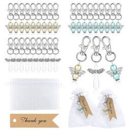 Porte-clés ange avec sacs cadeaux en organza et étiquettes de remerciement cadeau de retour des