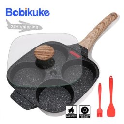 Bobike-poêle à œufs avec couvercle antiadhésif 4 tasses poêle à crêpes en alliage d'aluminium