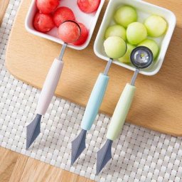 Couteau à découper à double tête en acier inoxydable 2 en 1 pour fruits pastèque boule de crème
