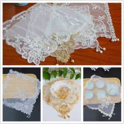Sous-verre européen en dentelle carrée broderie perlée à la main sous-verre en polymères de table