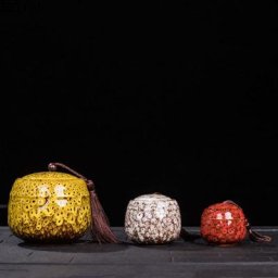 Pot de rangement en céramique scellé avec pompon boîte à thé peinte récipient à café en
