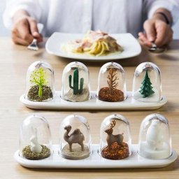 Ensemble de Pots à Épices en PP Transparent Mignon Quatre Saisons Plantes Animaux Sel Sucre