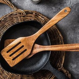 Ensemble de spatules de cuisine en bois Long Wok en bois pelle de cuisine antiadhésive fentes