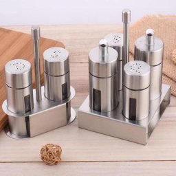 Ensemble de salière à ricin en acier inoxydable avec support shaker épices sans odeur boîte à