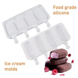 Moules à Crème Glacée en Silicone de Qualité Alimentaire Cube de Popsicle avec Bâtonnets Dessert