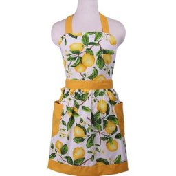 Tablier de cuisine feuilles vertes citron sans manches sangle de cou suspendue à la taille pour