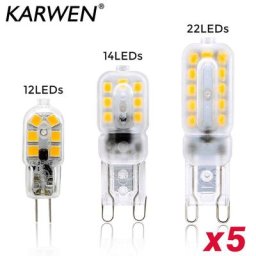 Lampe LED G4 G9 2/3/5W AC/DC 12/220V 5 pcs/lot mini ampoule angle de faisceau 360 ° éclairage