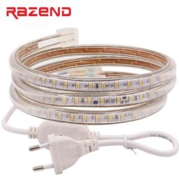 Bande lumineuse LED étanche avec prise d'alimentation 120 diodes/m SMD 3014 2835 220V 5050 60