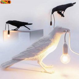Applique murale corbeau oiseau porte-bonheur en résine lampe de table LED veilleuse chambre à