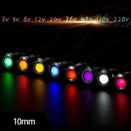 Indicateur lumineux LED en métal étanche petit signal lumineux circulaire 3V 6V 12V 24V 36V 110V
