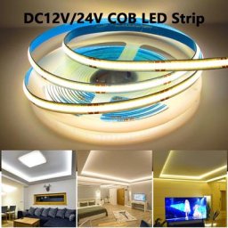 Bande lumineuse LED COB 12V 24 V étanche 320/384/528/608 diodes/m RA90 haute densité Flexible