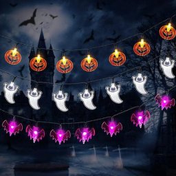 Guirlande lumineuse fantôme chauve-souris citrouille 3 pièces fonctionnement à piles ensemble de