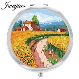 Youhaken – miroir de maquillage de paysage magnifique Image de fleur ronde et compacte miroir de