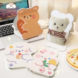 Miroir de maquillage pliable grand support de bureau dessin animé lapin mignon Portable à