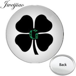 JWEIJIAO – miroir de poche rond et plat à quatre feuilles noir et vert porte-bonheur Compact