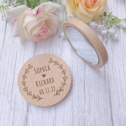 Miroir de maquillage rond portable en bois pur personnalisé logo personnalisé petite princesse