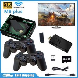 Console de bâtons de jeu vidéo avec double manette sans fil 2.4G 4K 10000 jeux 64 Go jeux rétro