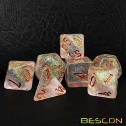 BESCON-Ensemble de dés bronze doré scintillant pour petit-déjeuner 7 dés dans une boîte en brique