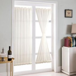 Rideau de porte française blanc panneau occultant pour la confidentialité 64x AVI cm 1 pièce