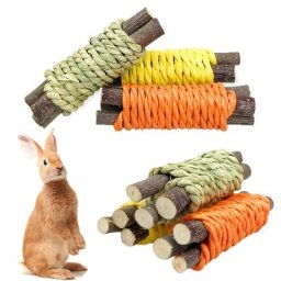 Jouet à mâcher en forme de lapin en bois de pomme naturelle herbe animaux de compagnie pour