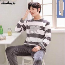 Pyjama en flanelle col rond manches longues chaud pantalon ensemble deux pièces vêtements pour