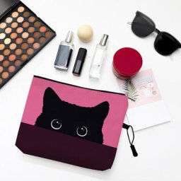 Trousse de maquillage à motif animal pour femme sac à cosmétiques étuis à empreintes de chat noir
