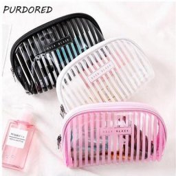 PURDORED-Trousse cosmétique rayée transparente pour femme trousse de maquillage étanche trousse