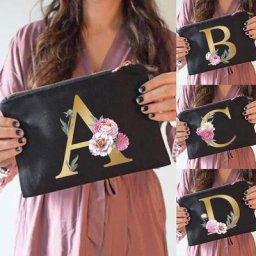 Sacs de maquillage à imprimé alphabet floral pour demoiselle d'honneur trousse à cosmétiques fête