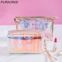 PURDORED – sac à cosmétiques holographique coloré pour femmes trousse de maquillage transparente en