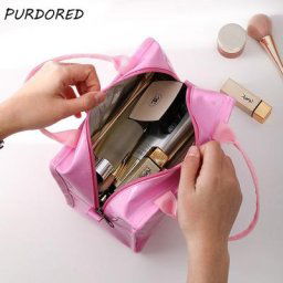 PURDORED-Trousse de maquillage en cuir pour femme sac à cosmétiques de voyage étanche grande