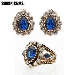 Boucles d'oreilles en résine style bohémien ensemble de bijoux de mariage couleur or Antique