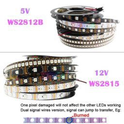 Bande lumineuse RGB LED WS2812B DC 5V 12V ruban d'éclairage adressable à double signal 5050