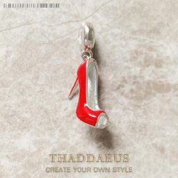 Perle de charme pendante à talons hauts pour femme chaussure rouge argent regardé 925 pur bijoux
