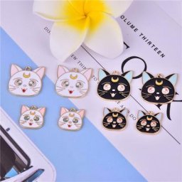 Mélange de breloques métalliques en forme de chat et de lune pour la fabrication de bijoux et de