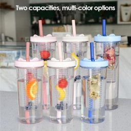 Tasse à Paille Transparente de Grande Capacité de 800ml Bouteille d'Eau sans Fuite Portable Jus