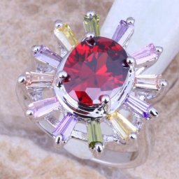 Bague en argent pour femmes plusieurs couleurs rouge grenat plaqué argent pointures 6 / 7 / 8/9