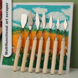 Grattoir à peinture à l'huile en bois pour étudiants tête plate couteau à pointe en acier