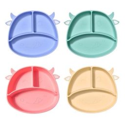 Bol à succion divisé en Silicone pour bébé de qualité alimentaire dessin animé vache assiette à