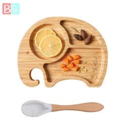 Bol d'alimentation pour bébé cuillère personnalisée éléphant bambou assiette à dîner en bois