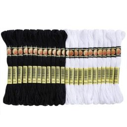 Écheveaux de fil à broder en coton 8 mètres 24 pièces/ensemble blanc noir point de croix kit
