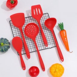 Ensemble d'ustensiles de cuisine en silicone antiadhésif spatule rouge cuillère à soupe brosse