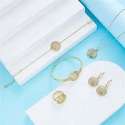 Ensemble de bijoux de couleur or pour femme collier boucles d'oreilles bague ensemble de bijoux