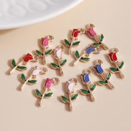 Breloques romantiques en émail Rose 10 pièces 9*19 pour colliers pendentifs boucles d'oreilles