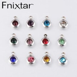 Fnixtar-breloques en pierre de naissance en acier inoxydable breloques 6.5mm strass du mois pour