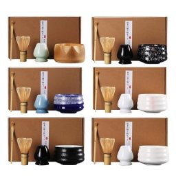 Coffret cadeau Matcha traditionnel bambou cuillère à fouet bol en céramique porte-fouet