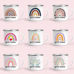 Tasse arc-en-ciel personnalisée pour enfants tasses en émail arc-en-ciel feu de camp cadeau